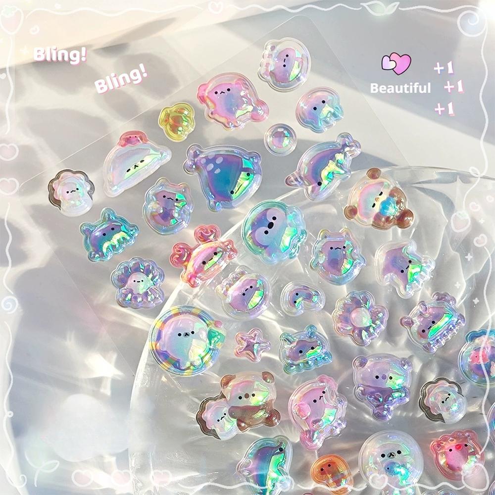 Cartoon Bowknot Animals Rainbow Gradient 3D Relief Stickers Cute Stationery Diy Scrapbooking Journal Sticker Decor Art Supplies