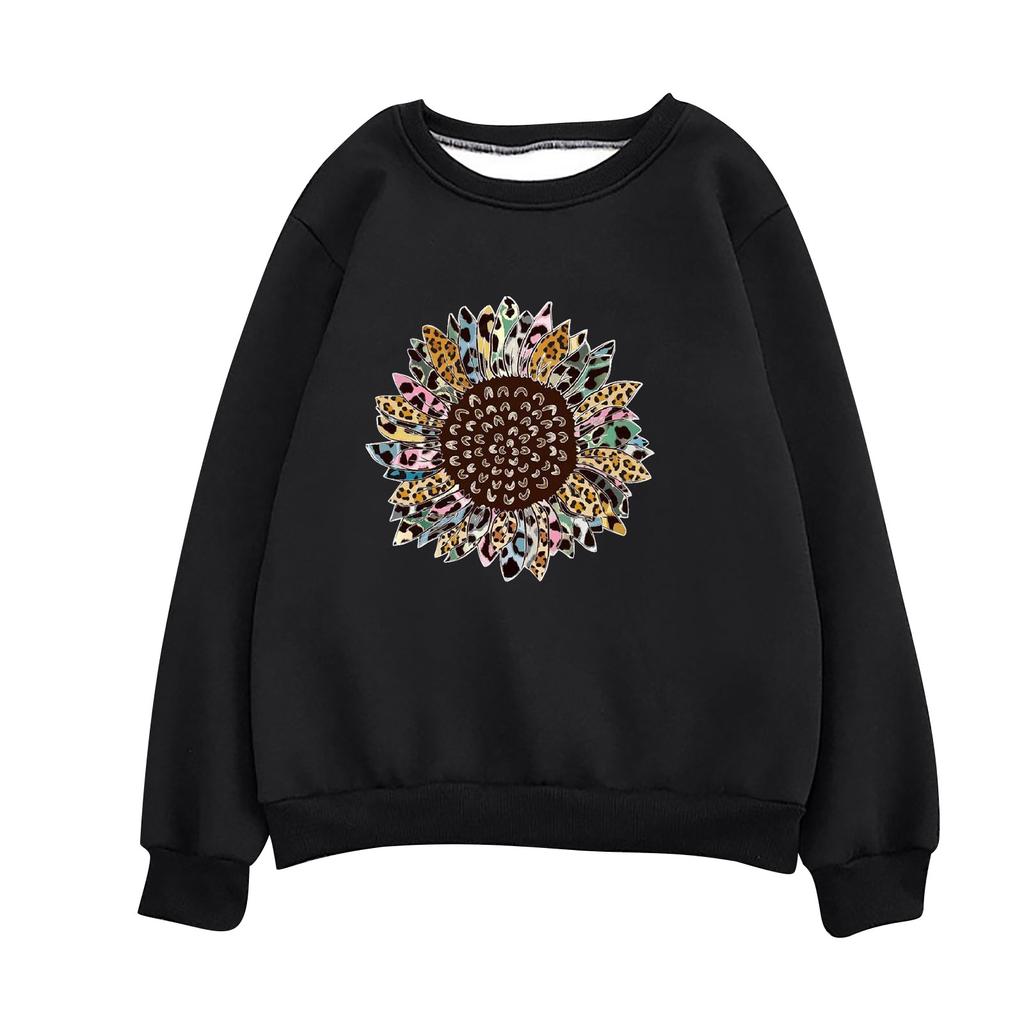 Women's Fashion Casual Print Round Neck Sweater Loose Sports Tops Pullover