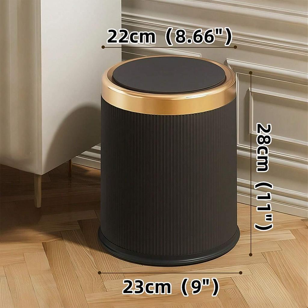 Modern White and Black Double Layered Trash Bin with Press Top Lid for Bathroom, Office and Bedroom