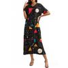Fashion Women's Summer V-neck Short Sleeve Cotton And Linen Vintage Floral Print Beach Dress