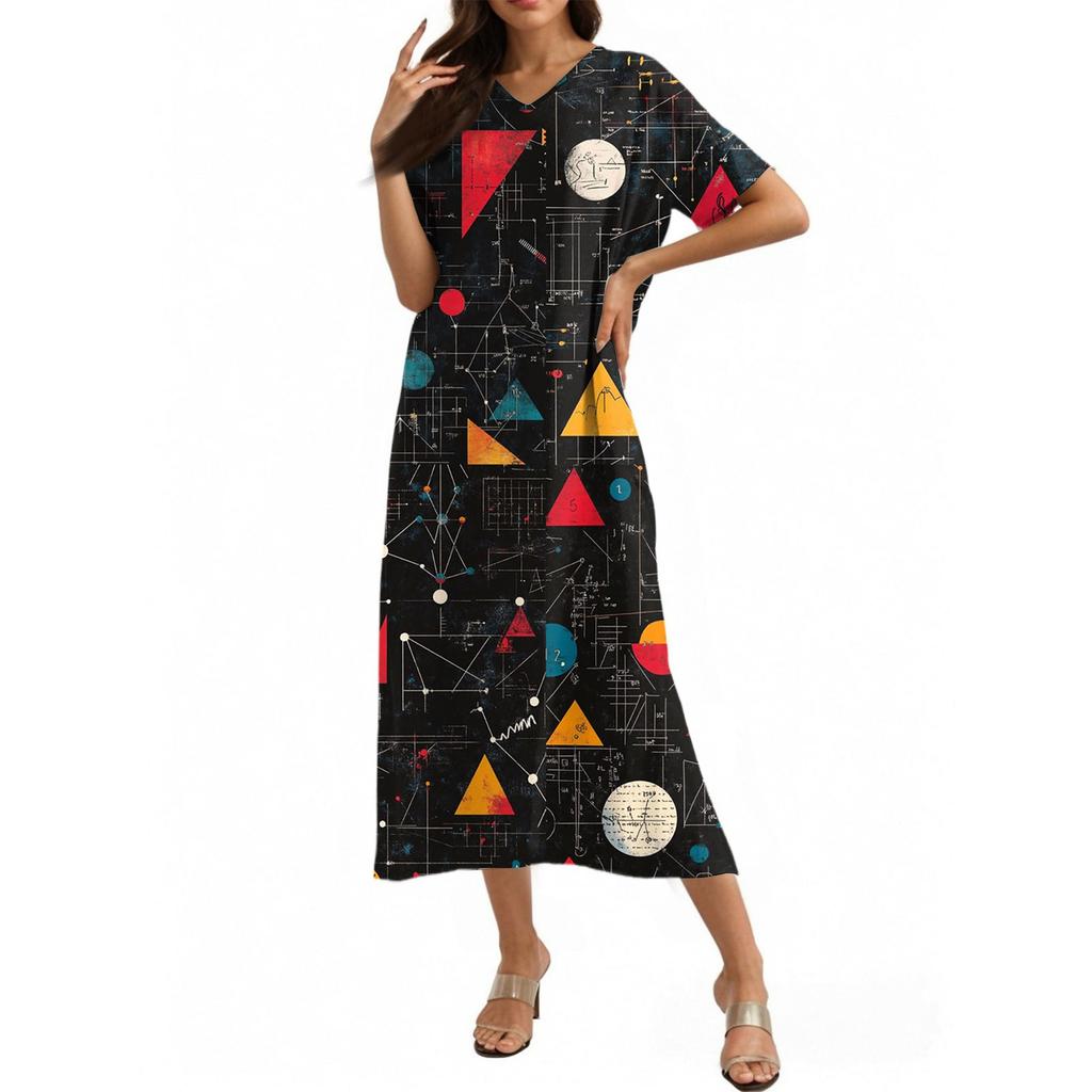 Fashion Women's Summer V-neck Short Sleeve Cotton And Linen Vintage Floral Print Beach Dress