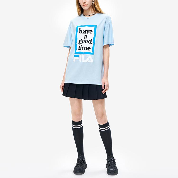 New FILA Drop Shoulder Sleeve T Shirt Unisex Laiwu Blue F11U229103F-LB