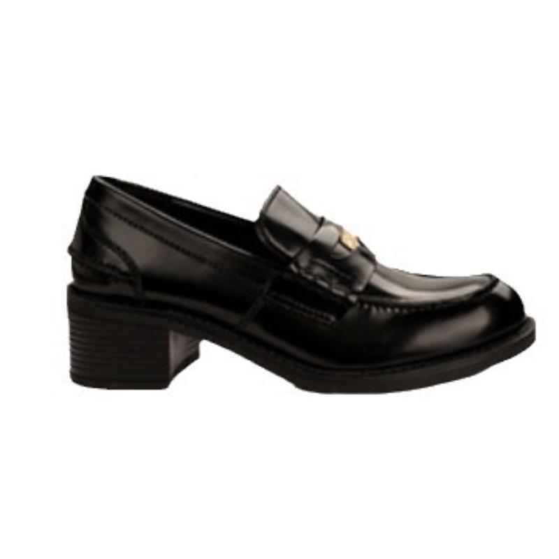 Cowhide Version Of Grape Mother The Same British Round Head Gold Coin Genuine Leather One-Pedal Thick-Heeled Loafers Women'S High-Heeled Small Leather