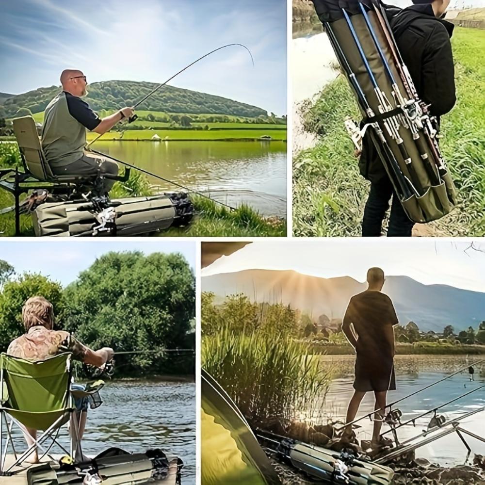 Green fishing rod bag, durable folding fishing gear handbag, multi-functional large-capacity high-quality fishing rod box.