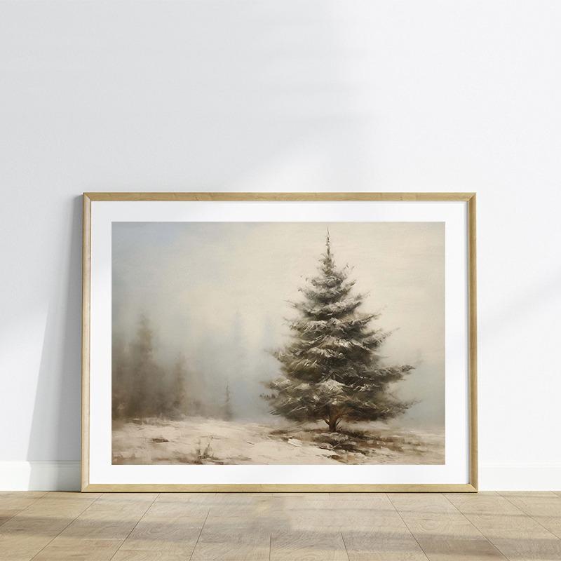 Vintage Winter Snow Scenery Pine Tree Posters and Prints Canvas Printing Wall Art Picture for Living Room Home Decoration