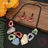 Color painting oil combined with square hollow necklace earrings set, fashionable blackened jewelry set