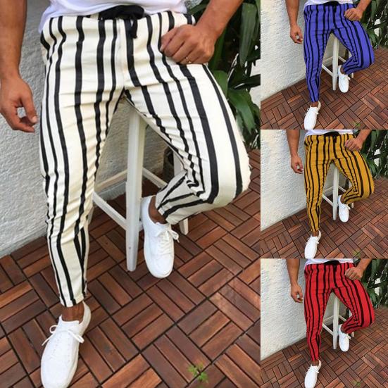 Pantalones Deportivos Chic para Hombre con Estampado de Rayas Verticales, Cordón Ajustable y Corte Skinny Lápiz