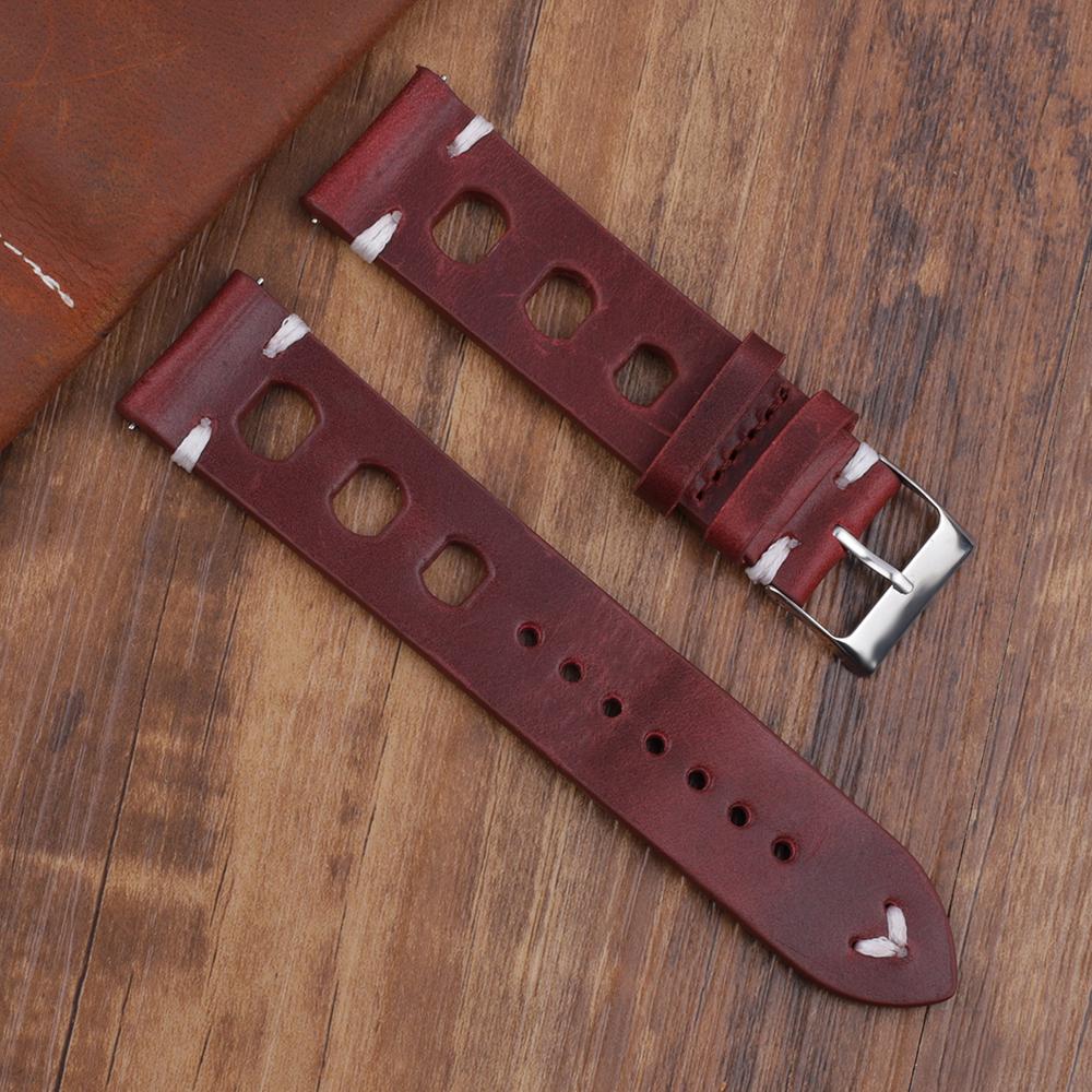 Vintage Leder Uhrenarmband 18mm 20mm 22mm 24mm Atmungsaktives Loch Handgenähtes Armband für Herren Damen Ersatz Handgelenkband