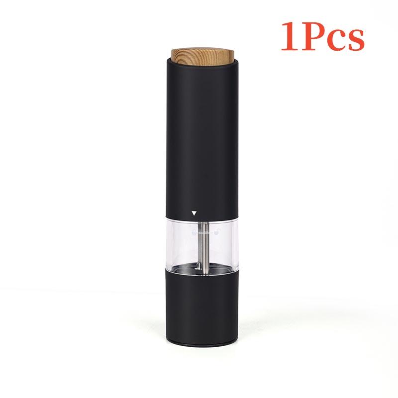 Electric Salt Pepper Grinder,with Wood Lid,Ceramic Burr Mill For Herb/Pepper/Spice,Adjustable Kitchen Grinding Gadgets,Black