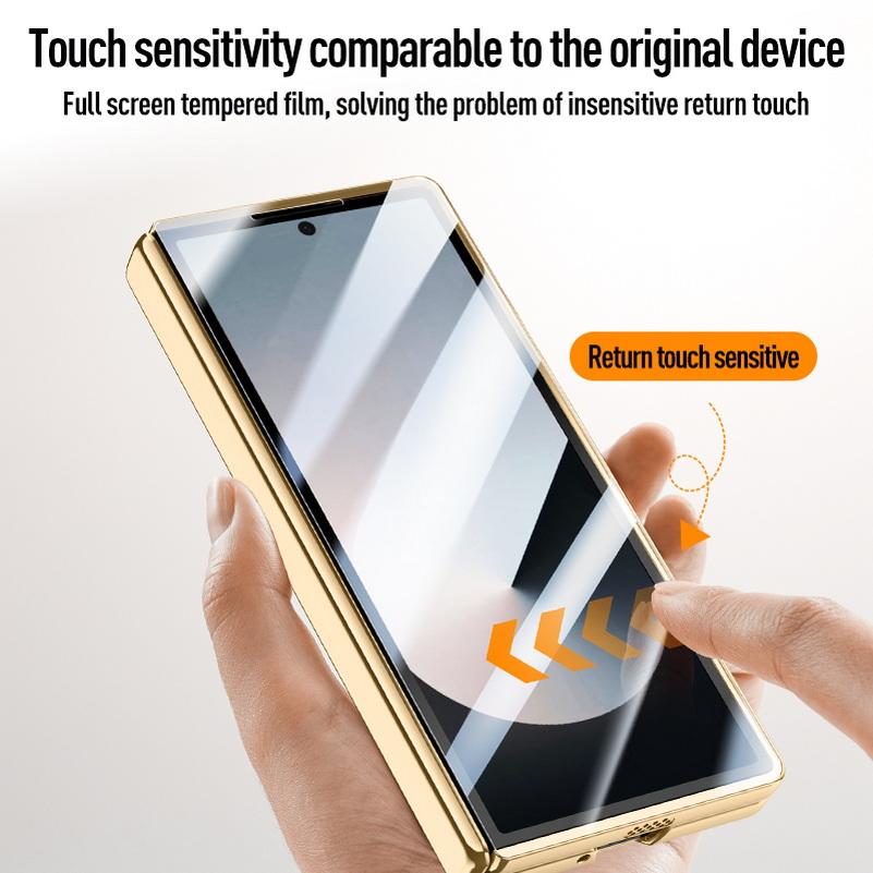 Galvanisierte Federgelenk-Schutzhülle aus echtem Leder und gehärtetem Glas für Samsung Z Fold 6 Galaxy Z Fold6 Rundumschutzhülle