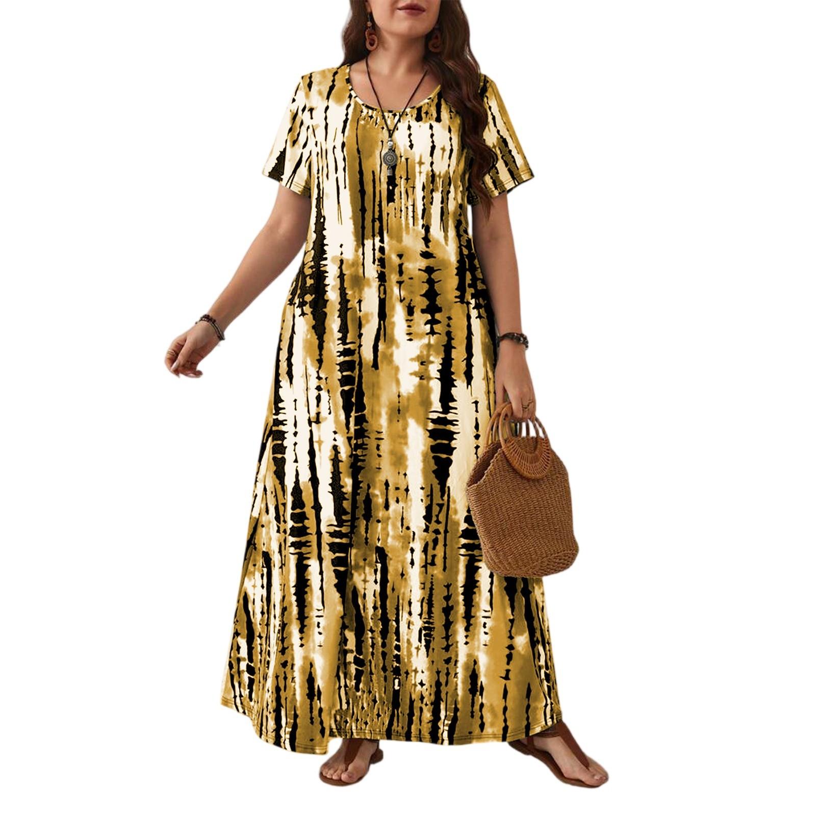 

Женское модное и трендовое платье с круглым вырезом и принтом большого размера XL жёлтый