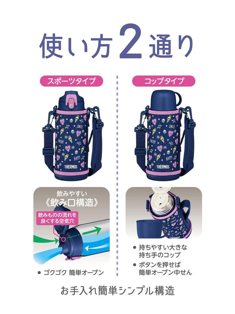 Thermos Water Vacuum Insulated Navy Direct Comes with For Going to Kindergarten or School NVPL Bottle, 2-Way Bottle, 0.8L/0.83L, Purple, Drinking,
