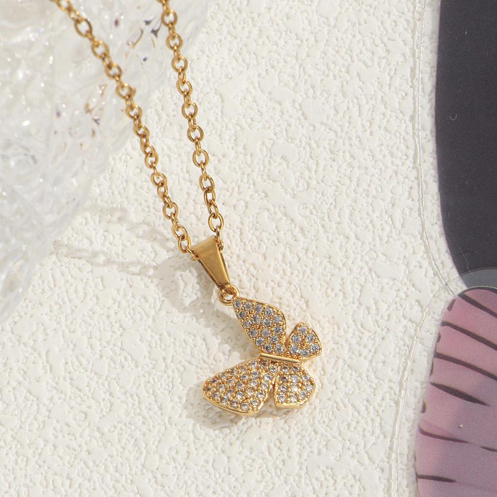 Elegant Butterfly Pendant Necklace with Zirconia - Versatile Everyday Accessory