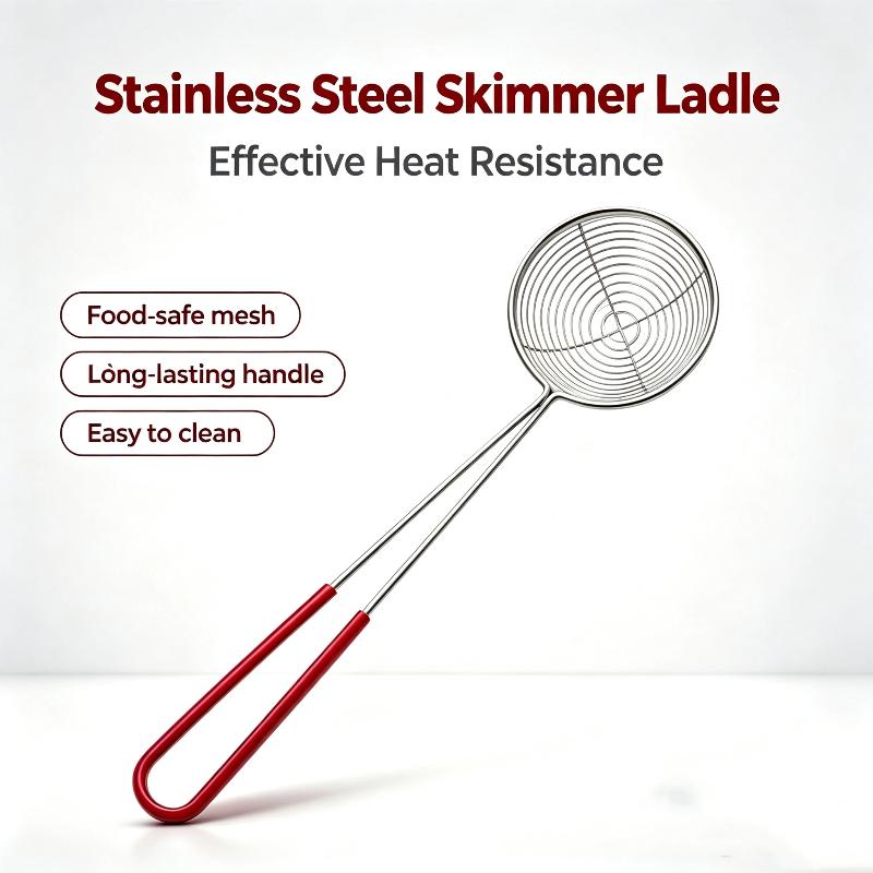 Suitable For Scooping Tapioca Pearls And Toppings With Red Handle 27Cm Long 6.5Cm Diameter High-Quality Durable Stainless Steel