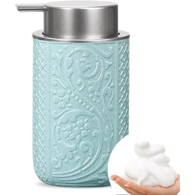 Ceramic Bathroom Foam Soap Dispenser with Silver Pump, Refillable Lotion Dispenser, Blue