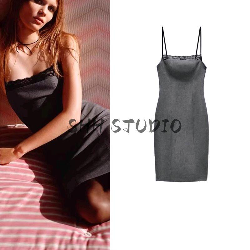 Summer New Product Women's Clothes French Style Design Patchwork Lace Details Striped Spaghetti Straps Dress 8342271