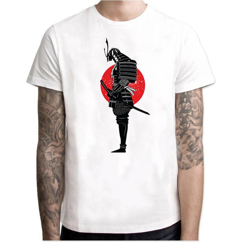 Japan Mens T-shirts Fashion Anime T-shirts Japanese Samurai Letter Warrior T-shirt Men