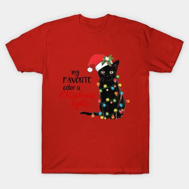 

Funny Christmas Lights Black Cat Xmas Gift T Shirt New 100 Cotton Short Sleeve ONeck Tshirt Casual Mens Top S