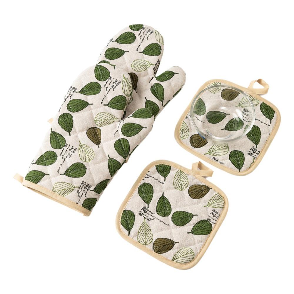 4Pcs Thickened Microwave Oven Glove Cotton Linen Heat Resistant Gloves Oven Gloves Set  Microwave