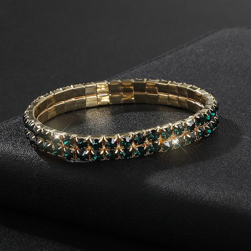 Full Diamond Bracelet Exaggerated Rhinestone Bracelet Bridal Crystal Two Rows Elastic Line Bracelet Female