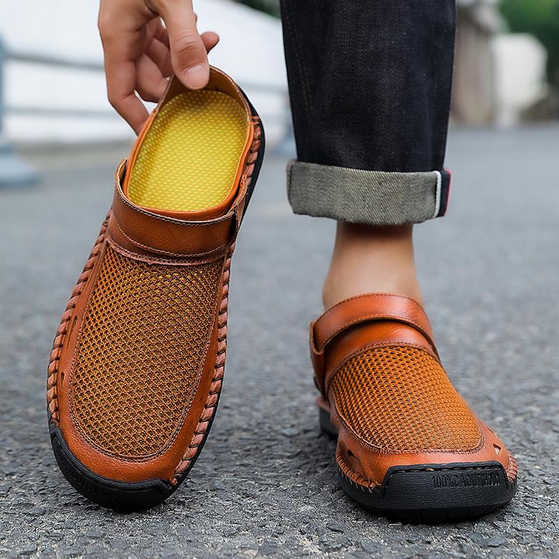 Men Hiking Sandals Black Khaki Outdoor Summer Brown Wide Palm Handmade Slippers Beach Shoes for Father Plus Size