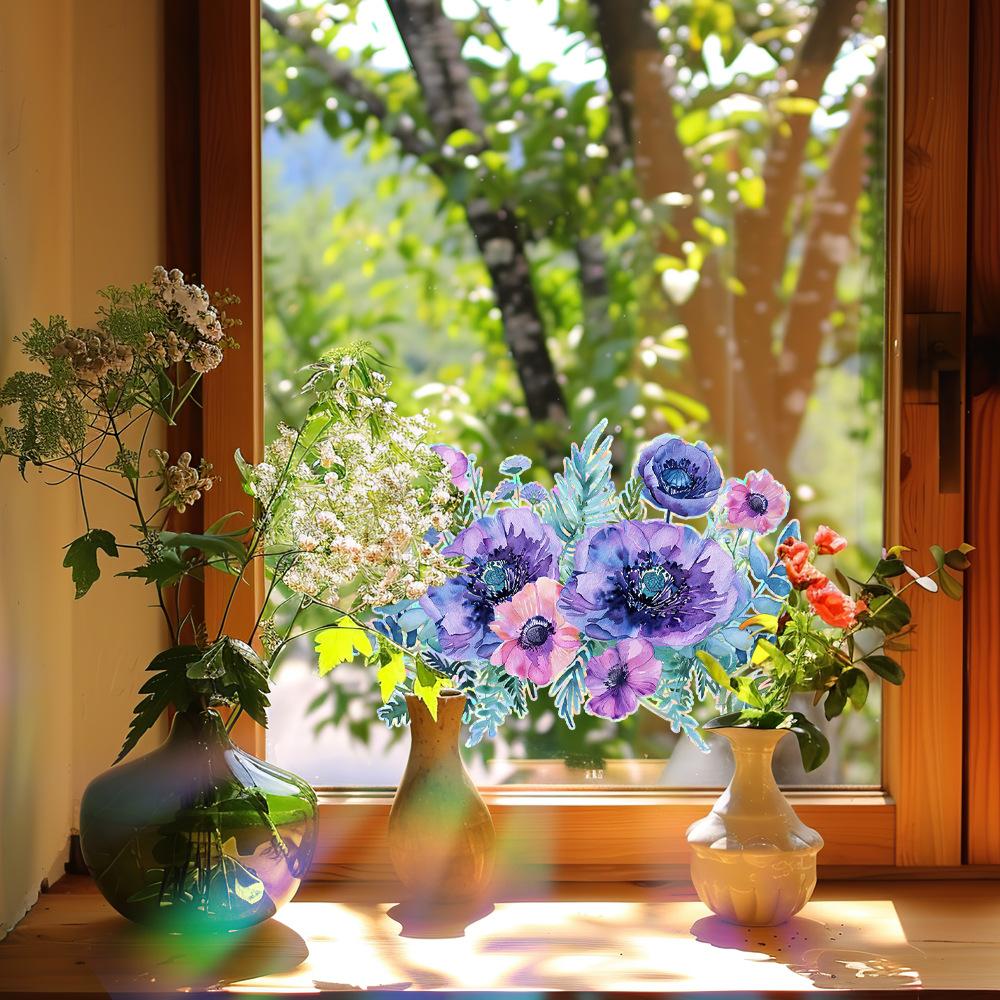 Colorful Purple Flower Home Beautification and Decoration Glass Doors and Windows Static Window Stickers