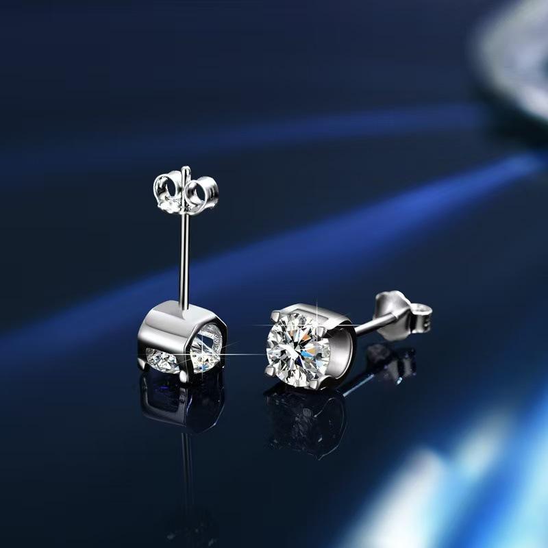 6.5mm Four Prong Moissanite Stud Earrings S925 Sterling Silver D VVS1 Fine Jewelry For Men Women