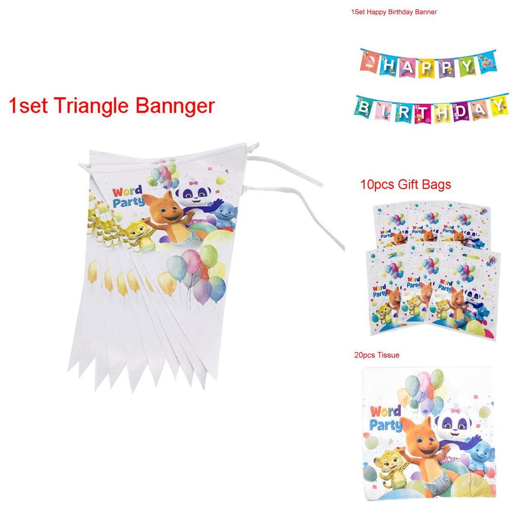 Complete Word Party Themed Party Supplies For Fun Kids Birthday Celebrations Including Plates Cups And Cake Toppers