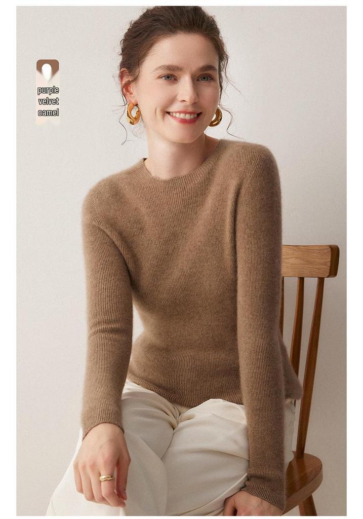 Women's Striped 100% Cashmere Round Neck Sweater - Autumn/Winter Collection