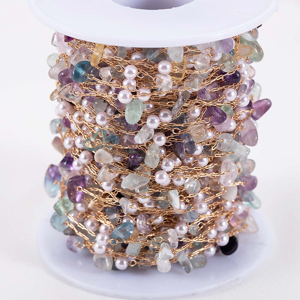 0.5M 1M Colorful Irregular Stone Necklace Chain Imitatied Pearl Copper Chains for DIY Holiday Necklace Jewelry Making Wholesale