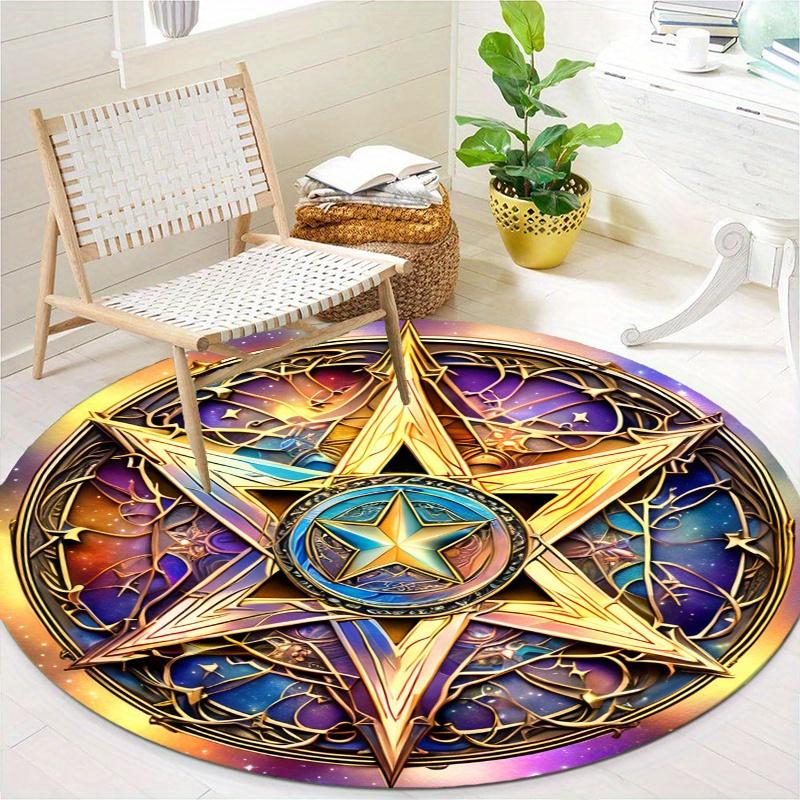 S Natural Starry Sky Pentagon Gothic Round Rug Nonslip Area Rug Office Chair Mat Carpet For Living Room Bedroom Home Decor