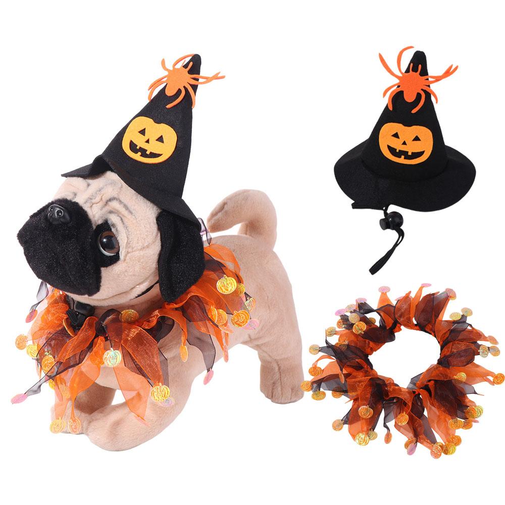 Spider Cat Collar Hat Set Pumpkin Pet Halloween Supplies Fuuny Halloween Cat Costume  Small Dog
