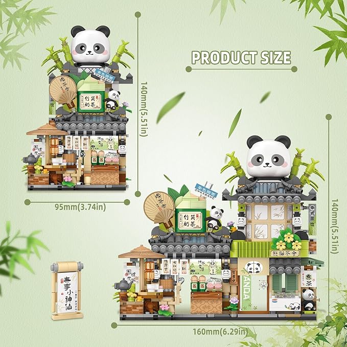 Cute Panda Street View Coffee Shop Mini Building Blocks Creative Building Toys Construction Set Educational Building Toys