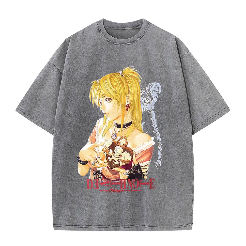 Retro Washed T-Shirts Punk Gothic Anime Death Note Print T-Shirts Harajuku Casual Cotton Vintage Short Sleeve Top