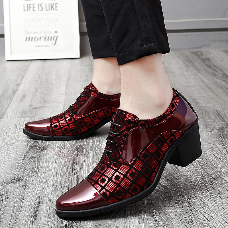 Brand 2025 Men's High-heeled Leather Shoes Fashion Red Wedding Dresses Shoes For Men Luxury Formal Shoes Man Zapatos De Vestir