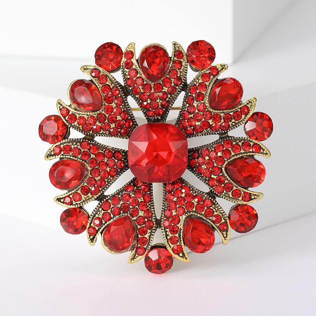 Glänzende Runde Blumenbrosche Damen Strass Palaststil Party Büro Korsagenanstecknadel Geschenke