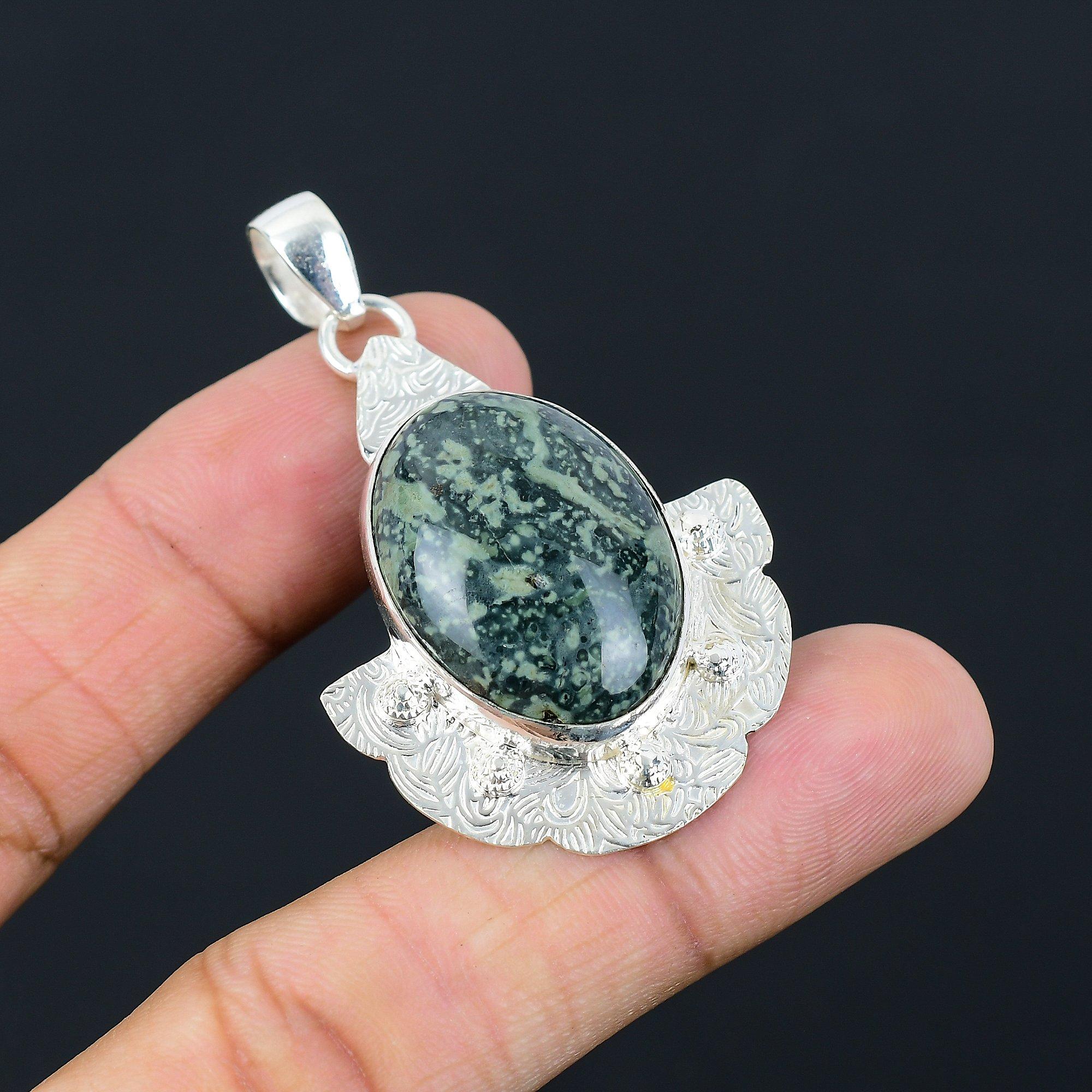 

Sisters Day Deal Sterling Silver Oval Kambaba Jasper Stone Handmade Boho Pendant