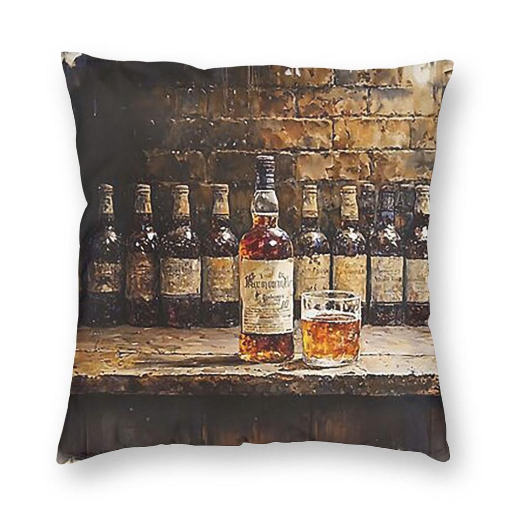 Whiskyflaschen Illustration Quadratische Kissenhülle Kissenbezug Kissen Überwurf für Zuhause Schlafzimmer Auto