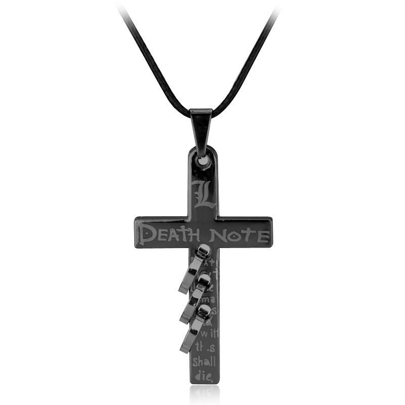 

Anime Death Note Necklace With Cross Pendant On Leather Cord For Fans Gift And