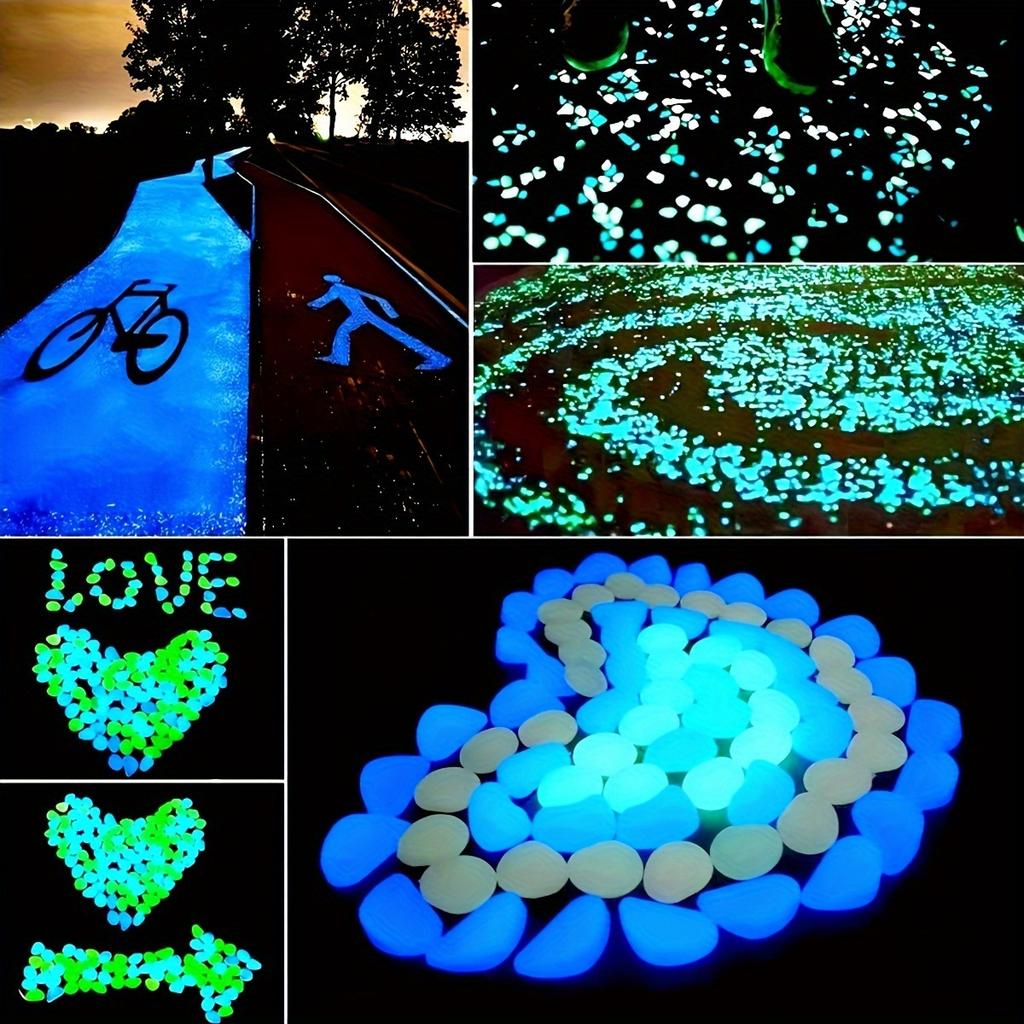 500/50 ks Kameny svítící ve tmě - Jasně zelenomodré luminiscenční zahradní, jezírkové, akvarijní dekorace, na terasu, chodník, do akvária
