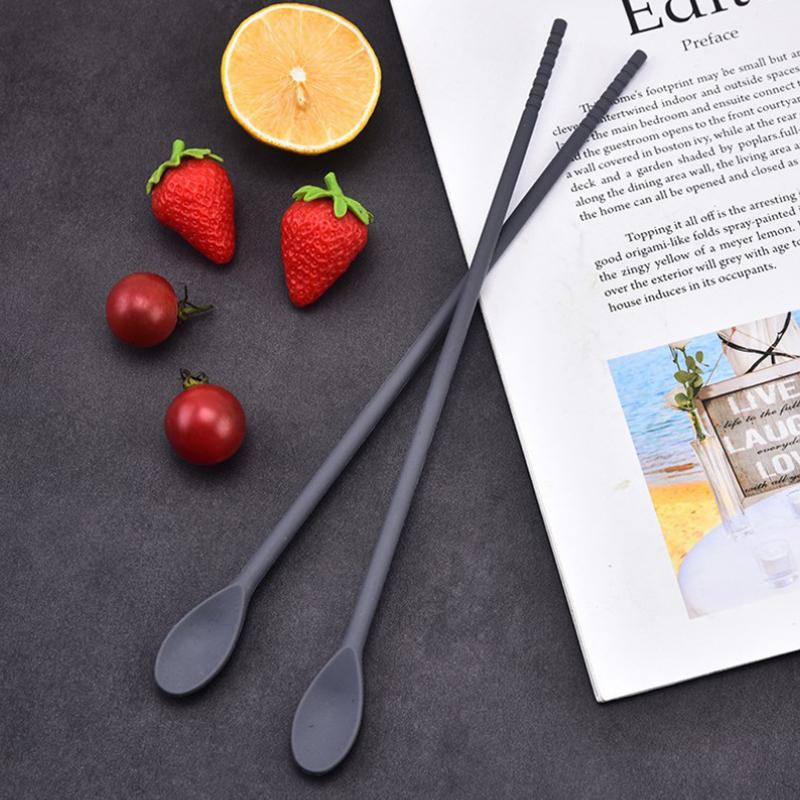 1Set Reusable Silicone Spoon Chopsticks Dual-Use For Cooking Frying And Beverage Stirring Non-Slip Mixing Stick For Kitchen