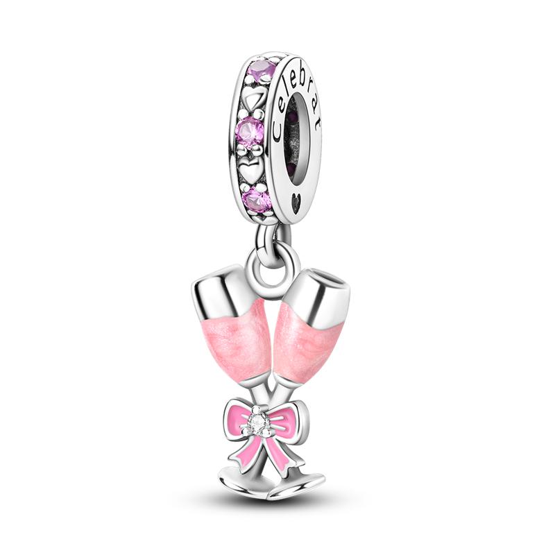 Copper Charms Fit Original Beads Bow Perfume Bottle Pink Charms For Women Fine Diy Birthday Jewelry Gifts