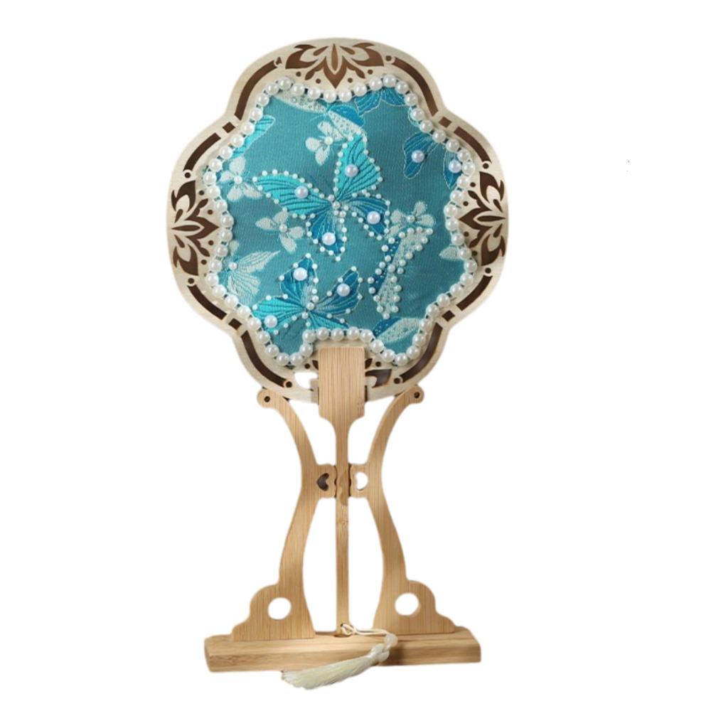 Chinese Style Handheld Fan Vintage Handmade Ancient Style Fan DIY Material Pack with Tassel Embroidery Fan Dance Performance
