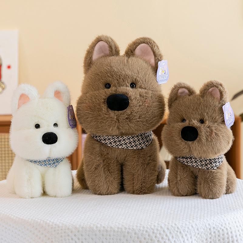 Cute Scarf West Highland Dog Doll Plush Toy Cute Dog Doll Child Soothing Girl Bed Throw Pillow