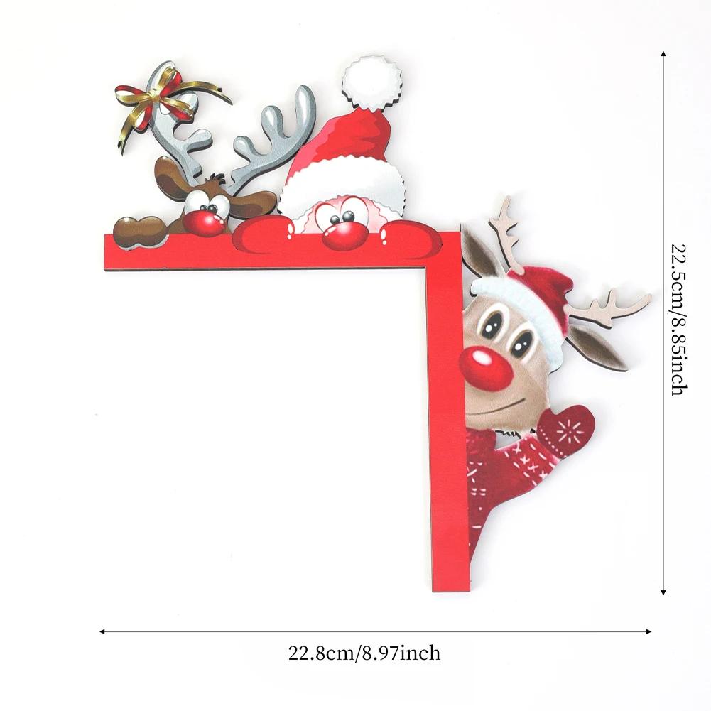 Wooden Christmas Corner Door Frame Decoration Cartoon Santa Claus Elk Xmas Penguin Pendant Merry Christma Decor For Door Frame
