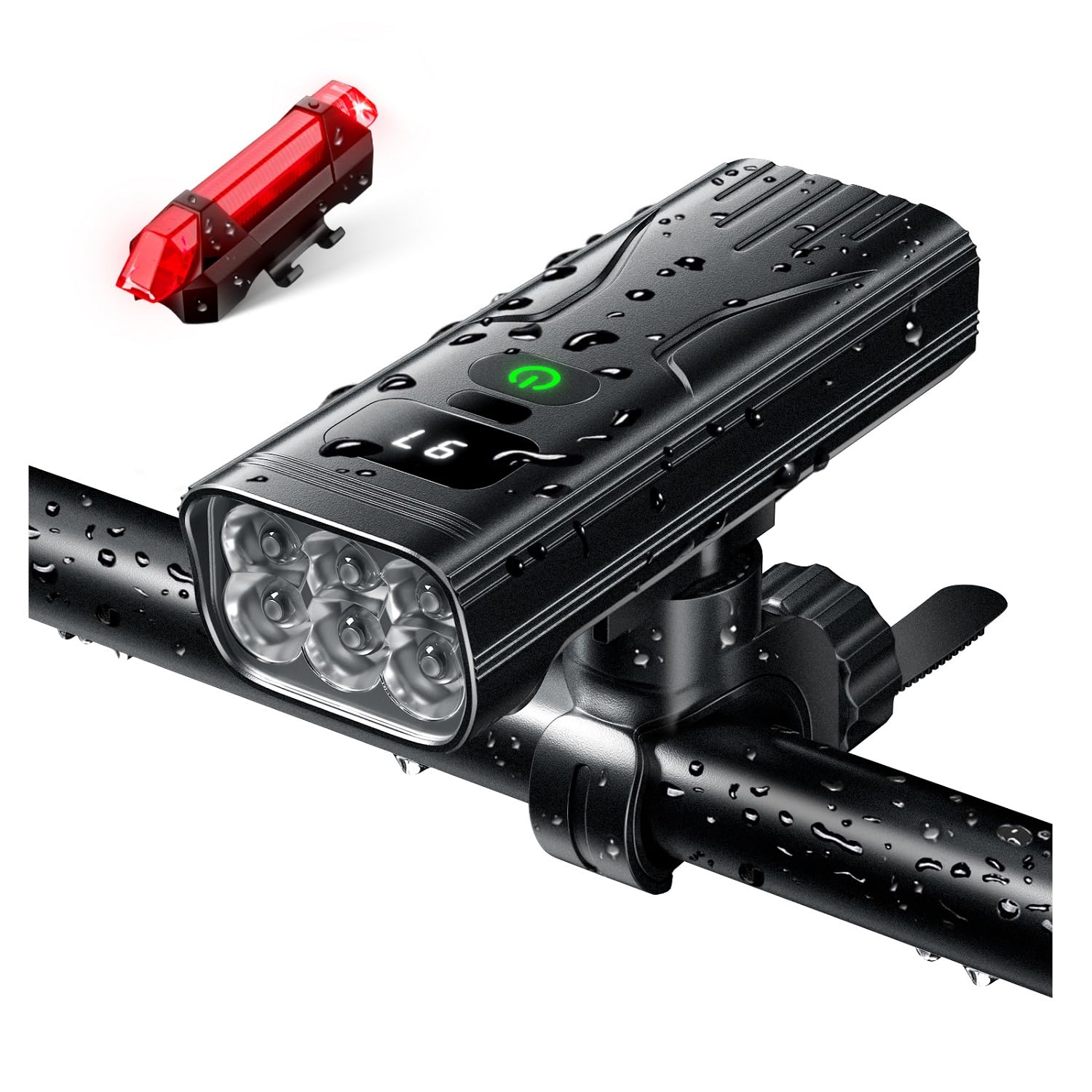 

Rechargeable Bicycle 6400mAh 6 Powerful Automatic USB 1000 5 Dimming LED IPX6 Mobile LCD Battery Level Perfect for Road Cross Outdoor Power Outage чёрный