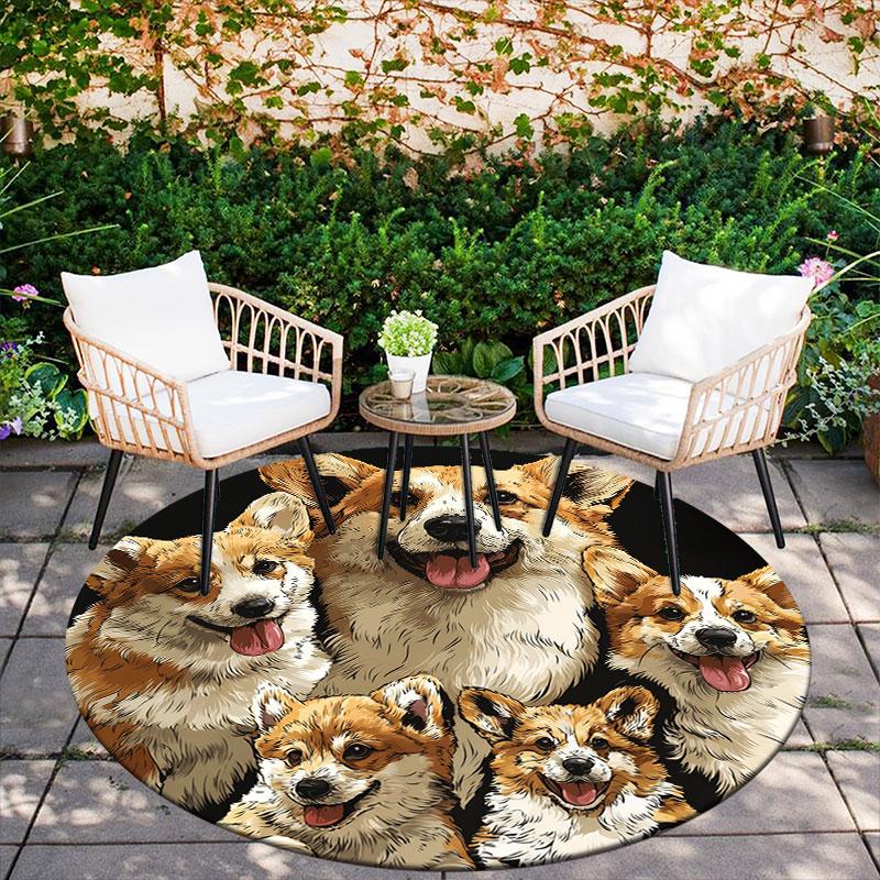 Corgi pattern round rug,Carpet Rug for Living Room Bedroom Playroom ,Non-slip Floor Mat,Holiday Gifts and Birthday Gifts.