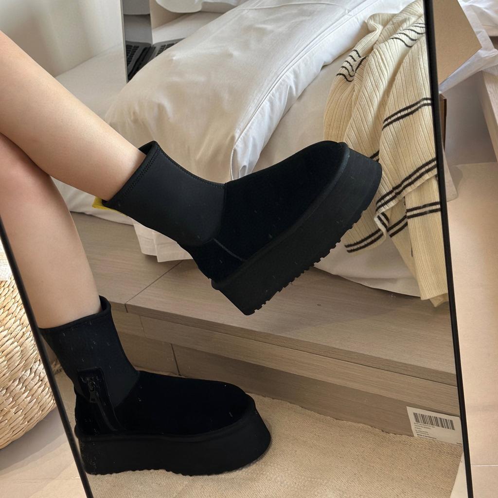 Brown Shoes for Women Black Round Toe Chunky Sock Suede Womens Snow Boots Platform Boot Female Gothic Sale Chic and Elegant