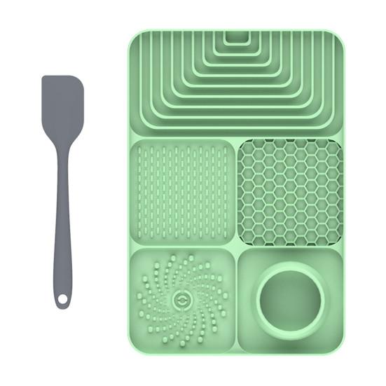 Silicone Dog Lick Mat with Spatula Boredom Anxiety Relief Pet Food Mat with Suction Cup Slow Feeder Bowl Peanut Butter Licking Mat Enrichment Toy