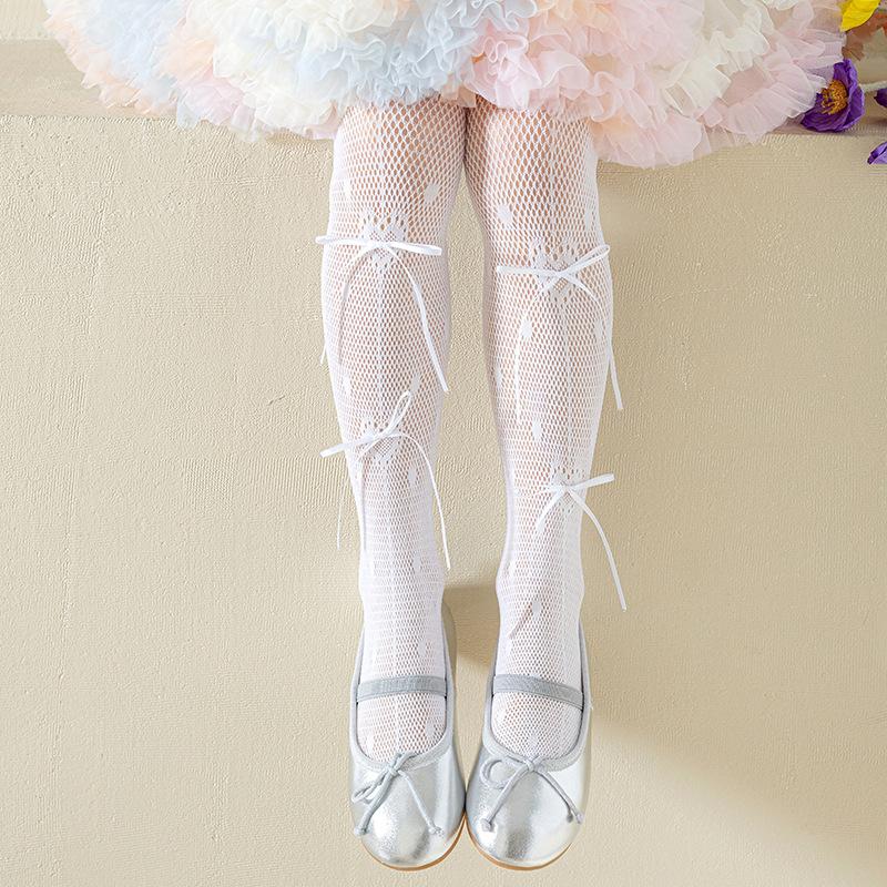 Summer Thin Baby Tights for Girl Mesh Hollow Breathable Pantyhose Bow Ribbon Heart Korean Fashion Kids Legging Stocking Sock